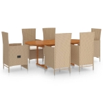 Set Mobili da Pranzo per Giardino 7 pz in Polyrattan Beige