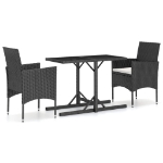 Set Mobili da Pranzo per Giardino 3 pz Nero