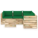 Set Divani da Giardino con Cuscini 6 pz Legno Impregnato Verde