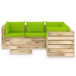 Set Salotto da Giardino con Cuscini 6 pz Legno Impregnato Verde