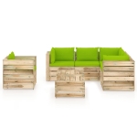 Set Salotto da Giardino con Cuscini 8 pz Legno Impregnato Verde