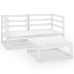 Set Divani da Giardino 3 pz Bianco in Legno Massello di Pino