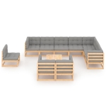 Set Divani da Giardino 11 pz con Cuscini Legno Massello di Pino