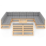 Set Divani da Giardino 12 pz con Cuscini Legno Massello di Pino