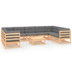 Set Divani da Giardino 10 pz con Cuscini Legno Massello di Pino