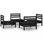 Set Divani da Giardino 4 pz Nero in Legno Massello di Pino