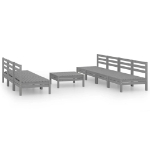 Set Divani da Giardino 8 pz Grigio in Legno Massello di Pino