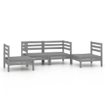 Set Divani da Giardino 4 pz Grigio in Legno Massello di Pino