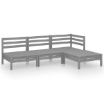 Set Divani da Giardino 4 pz in Legno Massello di Pino Grigio