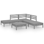 Set Divani da Giardino 6 pz in Legno Massello di Pino Grigio