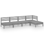 Set Divani da Giardino 5 pz in Legno Massello di Pino Grigio