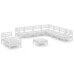 Set Divani da Giardino 10 pz in Legno Massello di Pino Bianco