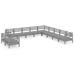 Set Salotto da Giardino 11 pz in Legno Massello di Pino Grigio