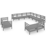 Set Divani da Giardino 11 pz in Legno Massello di Pino Grigio