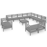 Set Divani da Giardino 13 pz in Legno Massello di Pino Grigio