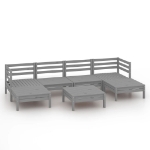 Set Divani da Giardino 7 pz Grigio in Legno Massello di Pino