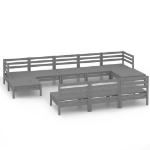 Set Divani da Giardino 10 pz Grigio in Legno Massello di Pino