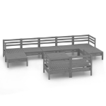 Set Divani da Giardino 10 pz Grigio in Legno Massello di Pino