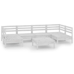 Set Divani da Giardino 7 pz Bianco in Legno Massello di Pino