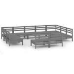 Set Divani da Giardino 11 pz Grigio in Legno Massello di Pino