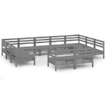 Set Divani da Giardino 11 pz Grigio in Legno Massello di Pino