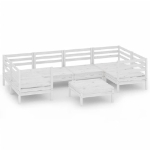 Set Divani da Giardino 7 pz Bianco in Legno Massello di Pino