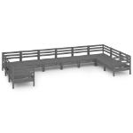 Set Divani da Giardino 10 pz Grigio in Legno Massello di Pino