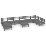 Set Divani da Giardino 11 pz Grigio in Legno Massello di Pino