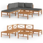 Set Divani da Giardino 6pz Cuscini Grigi Legno Massello di Teak