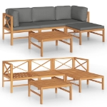 Set Divani da Giardino 5pz Cuscini Grigi Legno Massello di Teak