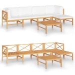 Set Divani da Giardino 6pz Cuscini Crema Legno Massello di Teak