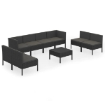 Set Divani da Giardino 9 pz con Cuscini in Polyrattan Nero