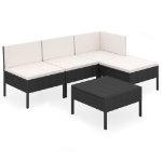 Set Divani da Giardino 5 pz con Cuscini in Polyrattan Nero