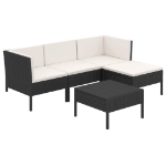 Set Divani da Giardino 5 pz con Cuscini in Polyrattan Nero