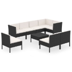 Set Divani da Giardino 9 pz con Cuscini in Polyrattan Nero