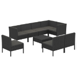 Set Divani da Giardino 9 pz con Cuscini in Polyrattan Nero