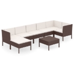 Set Divani da Giardino 8 pz con Cuscini in Polyrattan Marrone