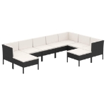 Set Divani da Giardino 9 pz con Cuscini in Polyrattan Nero