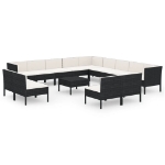 Set Divani da Giardino 14 pz con Cuscini in Polyrattan Nero