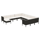 Set Divani da Giardino 12 pz con Cuscini in Polyrattan Nero