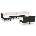 Set Divani da Giardino 9 pz con Cuscini in Polyrattan Nero