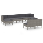 Set Divani da Giardino 9 pz con Cuscini in Polyrattan Grigio