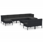 Set Divani da Giardino 10 pz con Cuscini in Polyrattan Nero