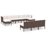 Set Divani da Giardino 10 pz con Cuscini in Polyrattan Marrone