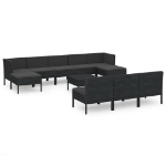 Set Divani da Giardino 11 pz con Cuscini in Polyrattan Nero