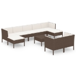 Set Divani da Giardino 10 pz con Cuscini in Polyrattan Marrone