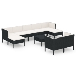 Set Divani da Giardino 10 pz con Cuscini in Polyrattan Nero