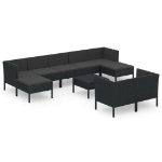 Set Divani da Giardino 10 pz con Cuscini in Polyrattan Nero