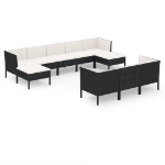 Set Divani da Giardino 10 pz con Cuscini in Polyrattan Nero