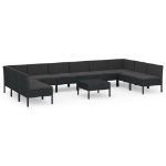 Set Divani da Giardino 11 pz con Cuscini in Polyrattan Nero